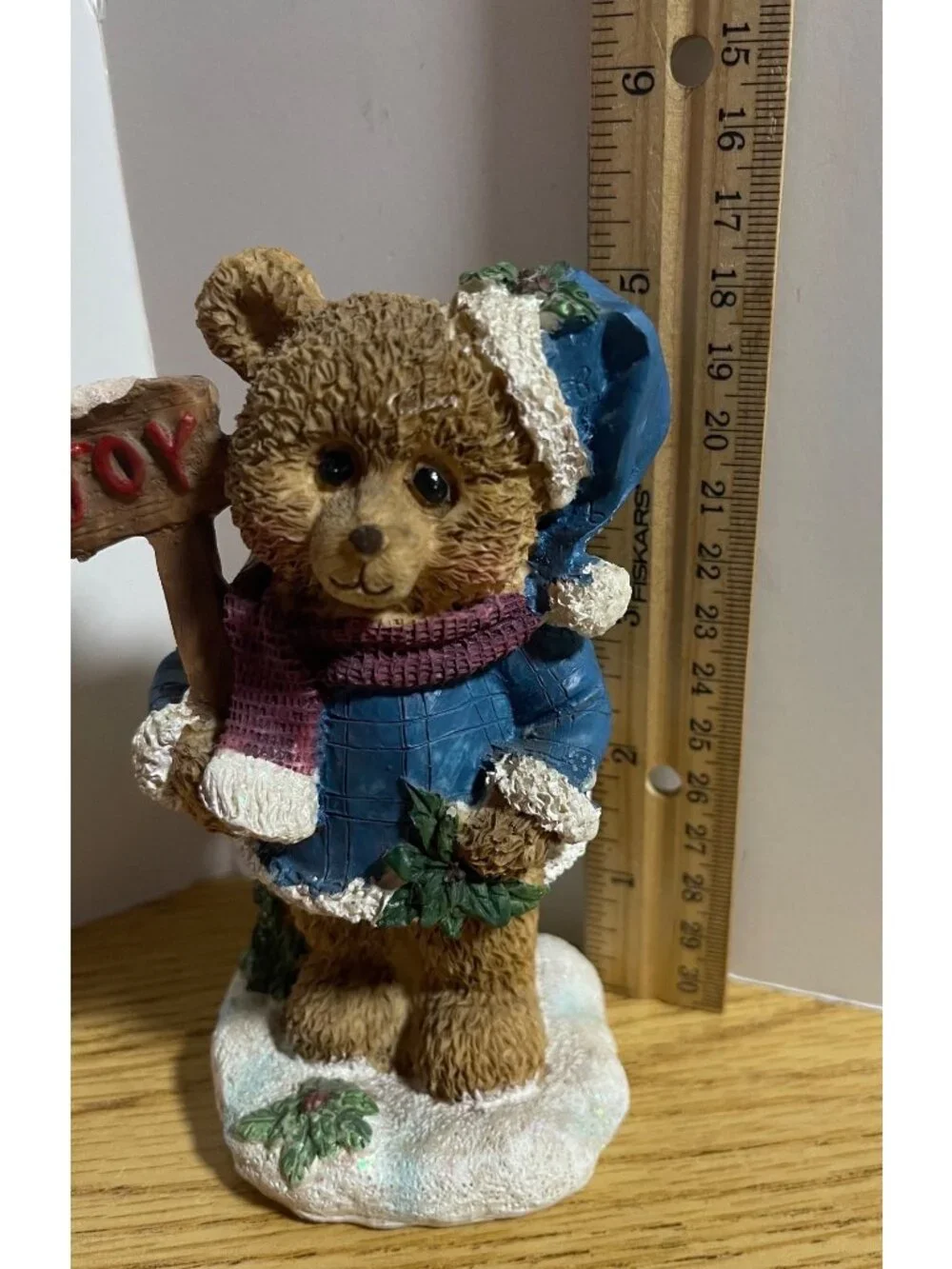 Christmas Bear Figurine Holding Joy Sign 5
